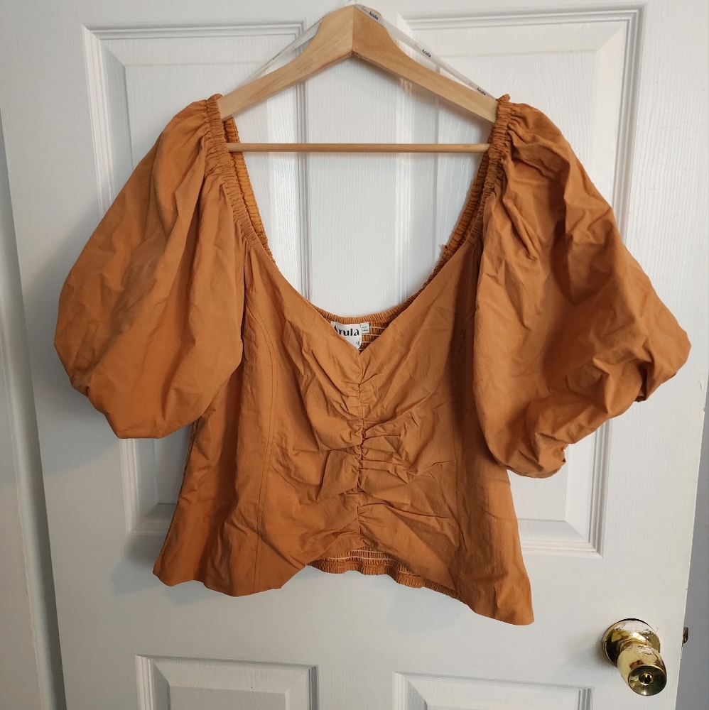 NWOT ARULA Burnt Orange Puff Sleeve Smocked Corset Top